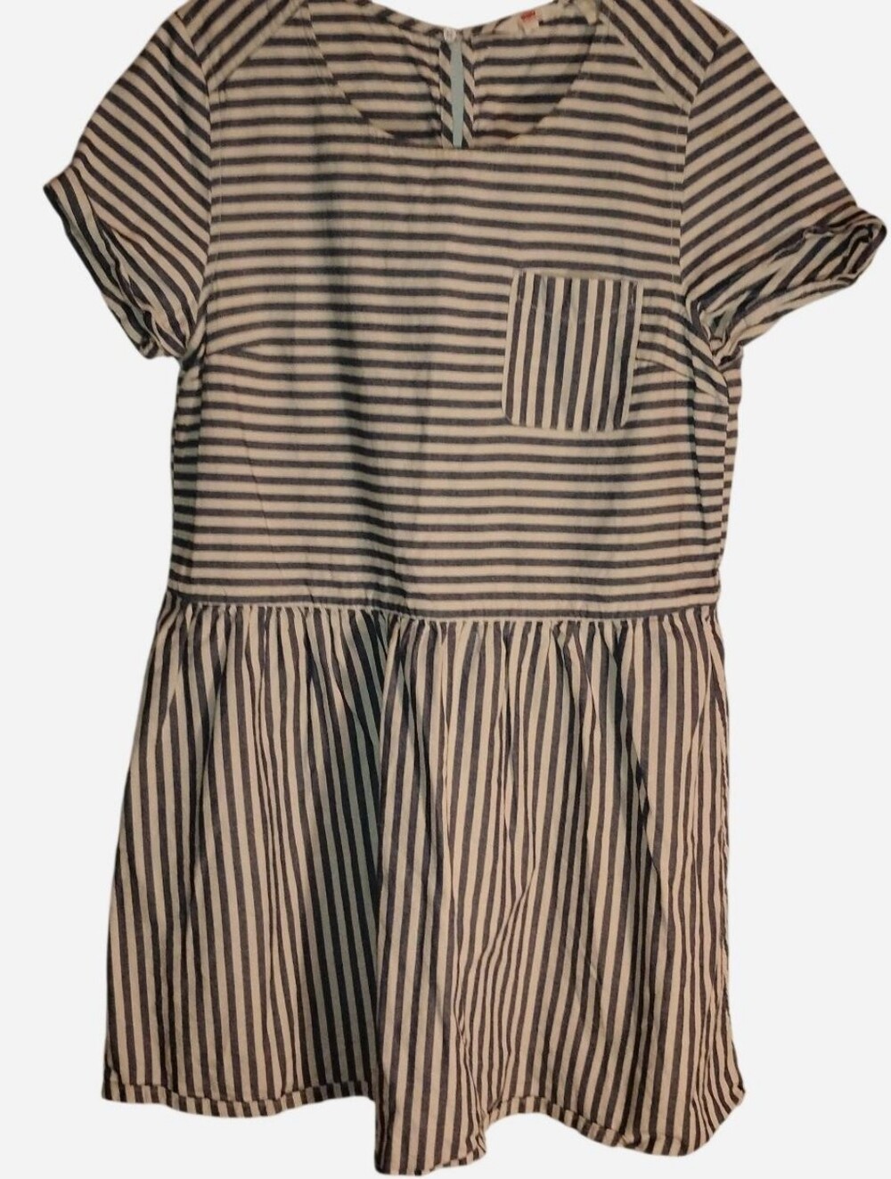 Levi's Blue and White Striped Short Sleeve Babydoll Dress - Size Medium